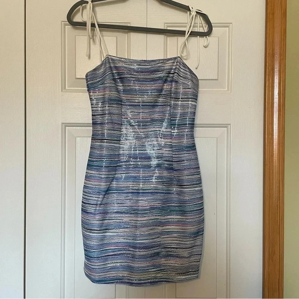 superdown Blue and Silver Striped Mini Dress